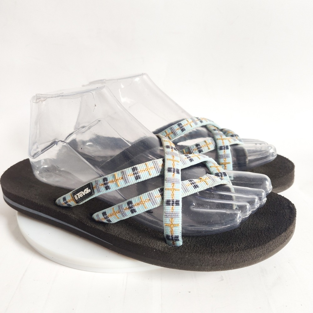 Teva Mush Sandals Women Size 9 Sky Blue Geometric Strappy Flip Flops Boho Casual